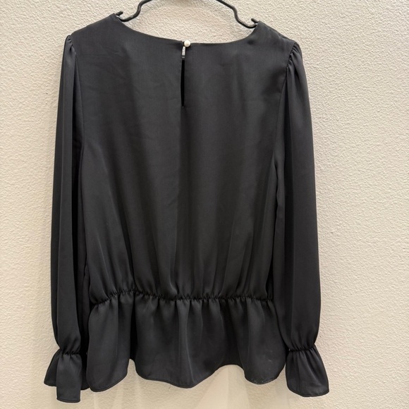 Zenana Blouse Size L Black Long Puff Sleeve Ruffle Peplum Blouse - Picture 5 of 8